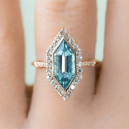 Inlaid Special-shaped Sea Blue Topaz Ring