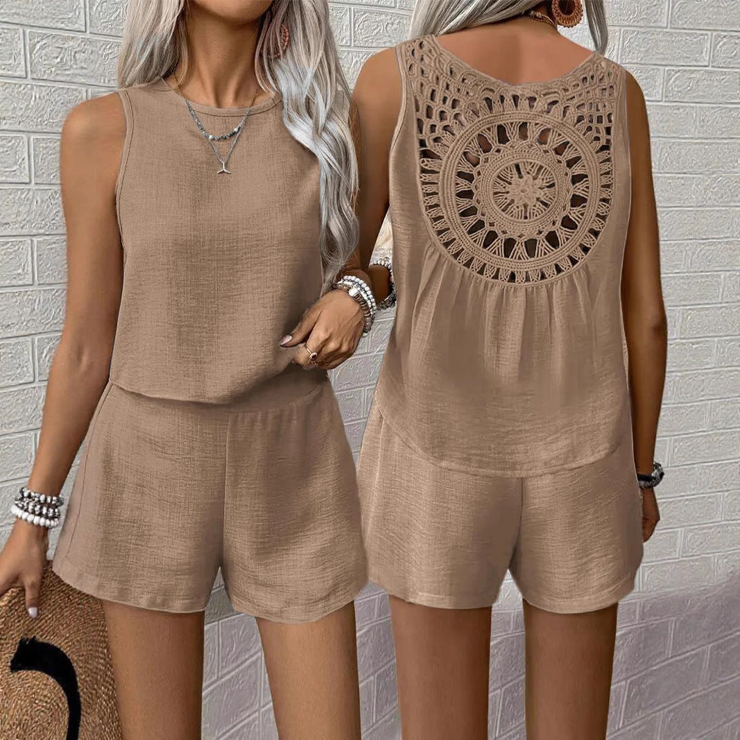 Sleeveless Tank Top Shorts Solid Color Casual Two-piece Suit