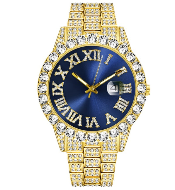 Roman literal waterproof men's gold watch