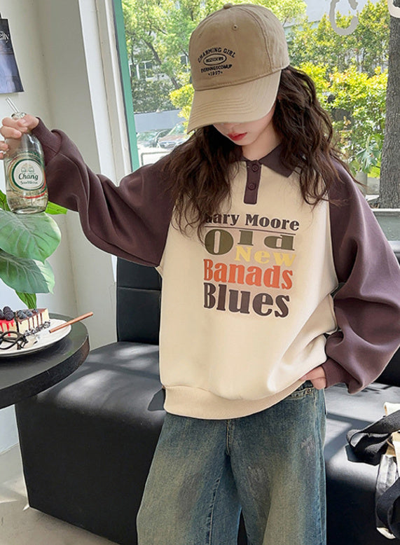 Girls' Spring And Autumn New Fashionable Stylish Letter Printing Lapel Sweater