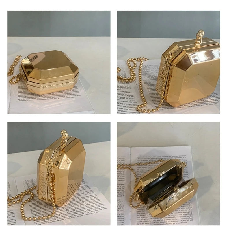 Mini Luxury Gold Party Evening Clutch Women Fashion Small PVC Box Crossbody Bag Female Dating Shoulder Bag Shopping Handbag