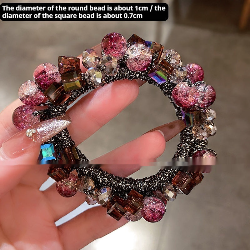 High-end Purplish Red Headdress Flower Crystal Hair Tie