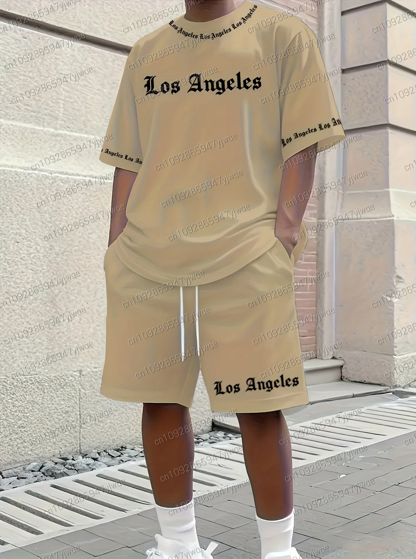 men Latest Polyester Unisex LOS ANGELES Print Sport tracksuit 2 pieces set T t-shirt set basketball Sport jersey tracksuit