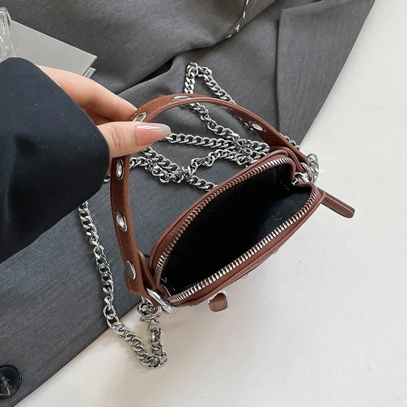 Mini Sling Bag Fashion Dress Accessory Punk Style Casual Crossbody Chest Bag Zipper Mini  Mobile Phone Bag Underarm Purse