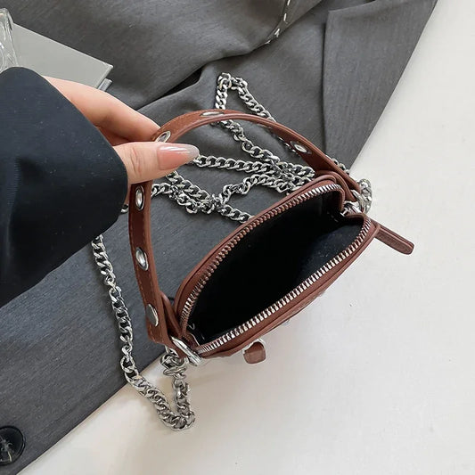 Mini Sling Bag Fashion Dress Accessory Punk Style Casual Crossbody Chest Bag Zipper Mini  Mobile Phone Bag Underarm Purse