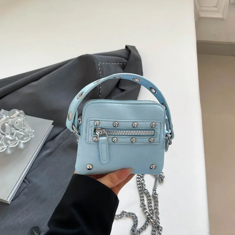 Mini Sling Bag Fashion Dress Accessory Punk Style Casual Crossbody Chest Bag Zipper Mini  Mobile Phone Bag Underarm Purse